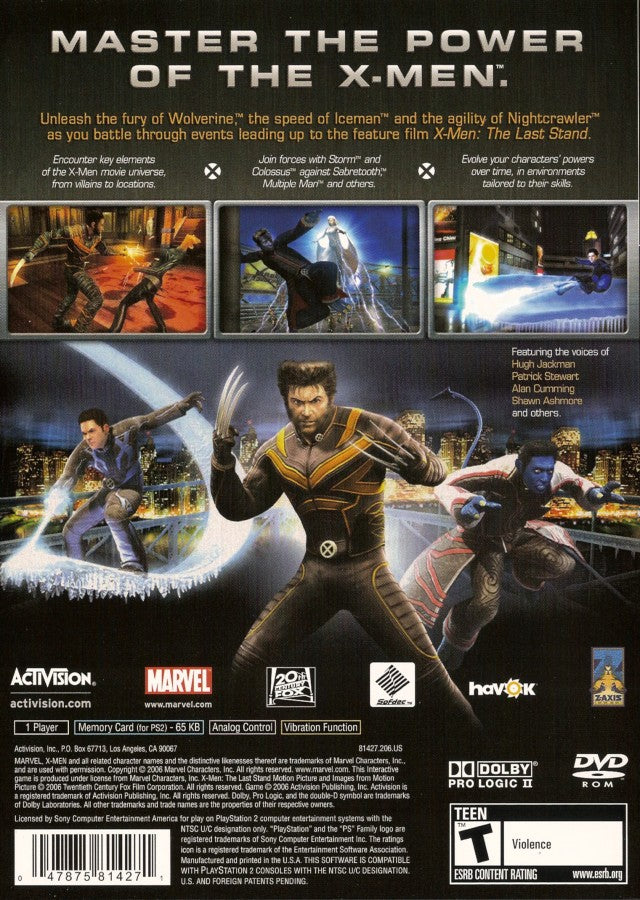 X-Men: The Official Game – PlayStation 2 (PS2) video game back of case, action-adventure.