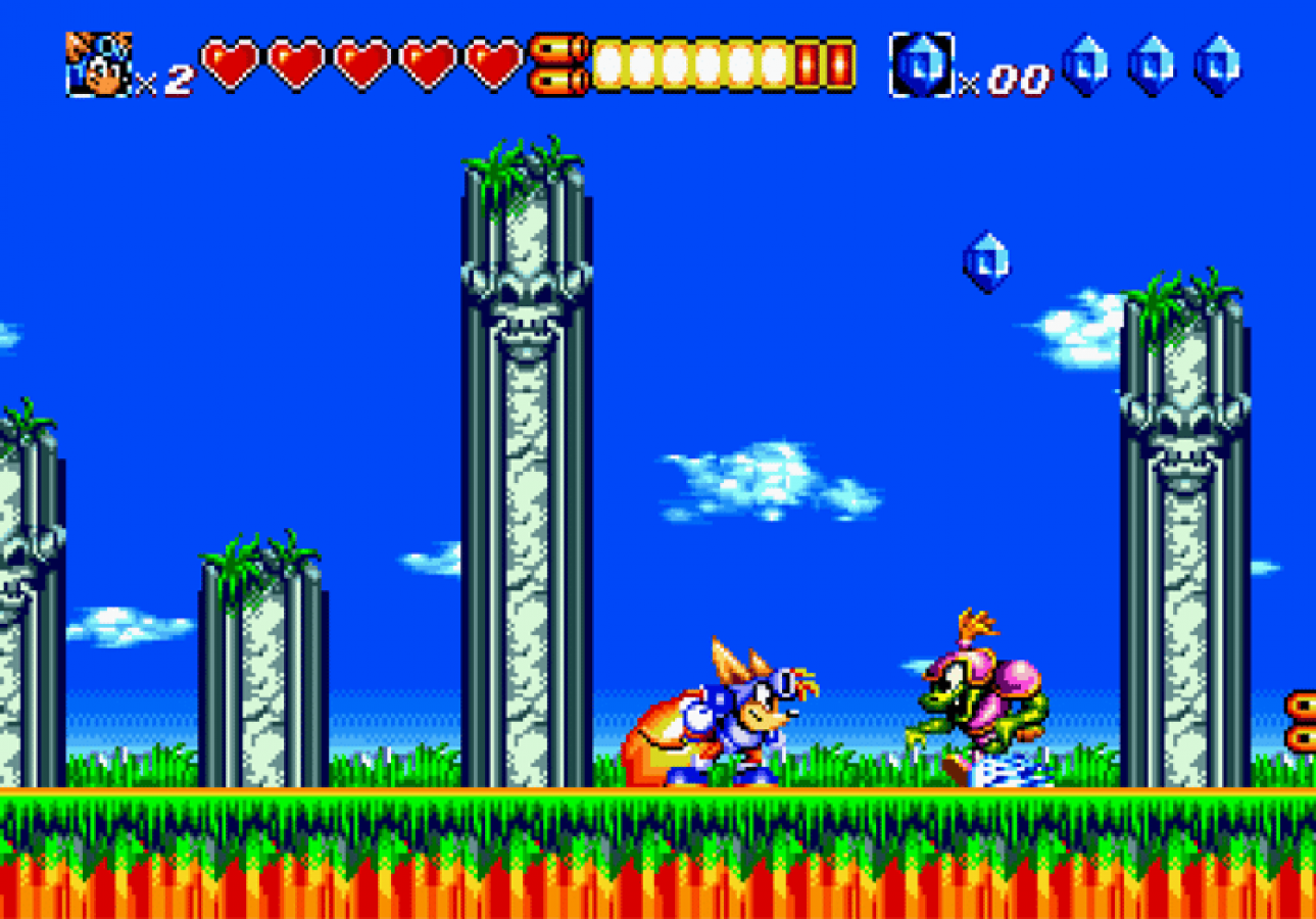 Sparkster Sega Genesis for retro video game enthusiasts featuring side scrolling action platforming gameplay rocket powered knight adventures fast paced combat colorful fantasy worlds challenging boss battles classic 16 bit gaming and collectible gaming appeal gameplay