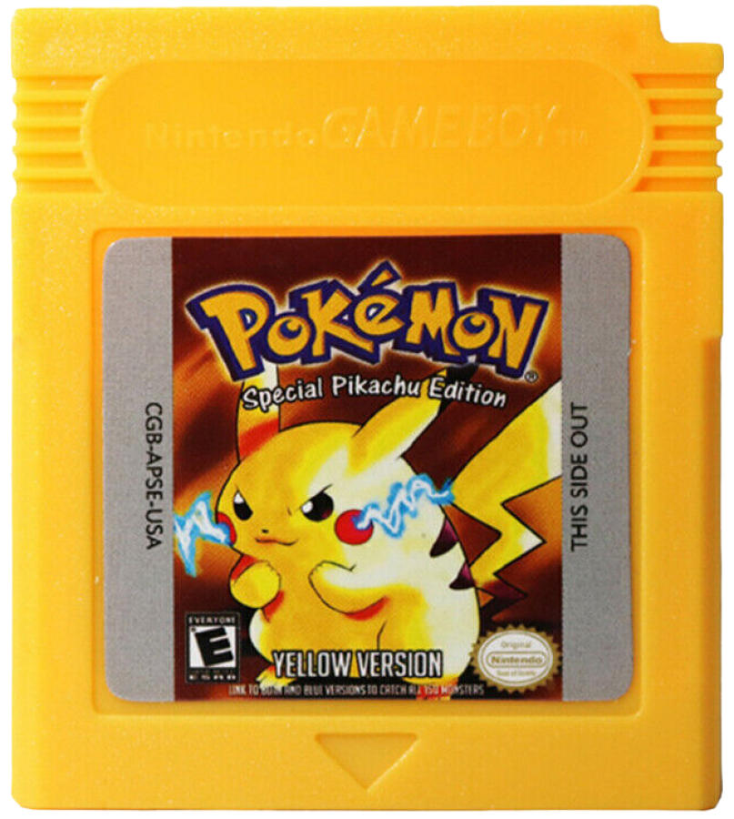 Pokemon Yellow Game Boy Nintendo classic RPG role playing game Pikachu special edition Pokemon Yellow Version Special Pikachu Edition Kanto region turn based battles catching training Pokemon retro handheld gaming Game Boy cartridge video game title cartridge