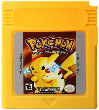 Pokemon Yellow Game Boy Nintendo classic RPG role playing game Pikachu special edition Pokemon Yellow Version Special Pikachu Edition Kanto region turn based battles catching training Pokemon retro handheld gaming Game Boy cartridge video game title cartridge