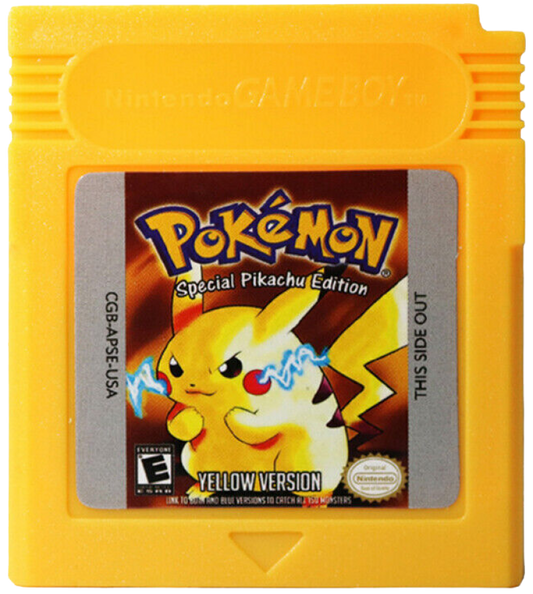 Pokemon Yellow Game Boy Nintendo classic RPG role playing game Pikachu special edition Pokemon Yellow Version Special Pikachu Edition Kanto region turn based battles catching training Pokemon retro handheld gaming Game Boy cartridge video game title cartridge