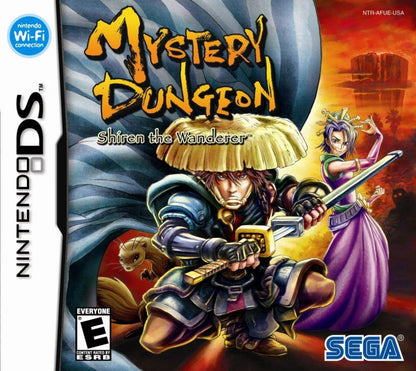 Mystery Dungeon Shiren the Wanderer Nintendo DS game featuring roguelike dungeon crawling gameplay with procedurally generated floors turn based combat item management and challenging survival mechanics in a fantasy setting front cover 