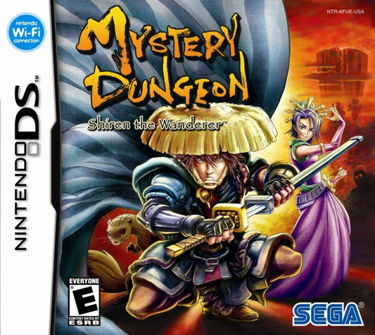 Mystery Dungeon Shiren the Wanderer Nintendo DS game featuring roguelike dungeon crawling gameplay with procedurally generated floors turn based combat item management and challenging survival mechanics in a fantasy setting front cover 