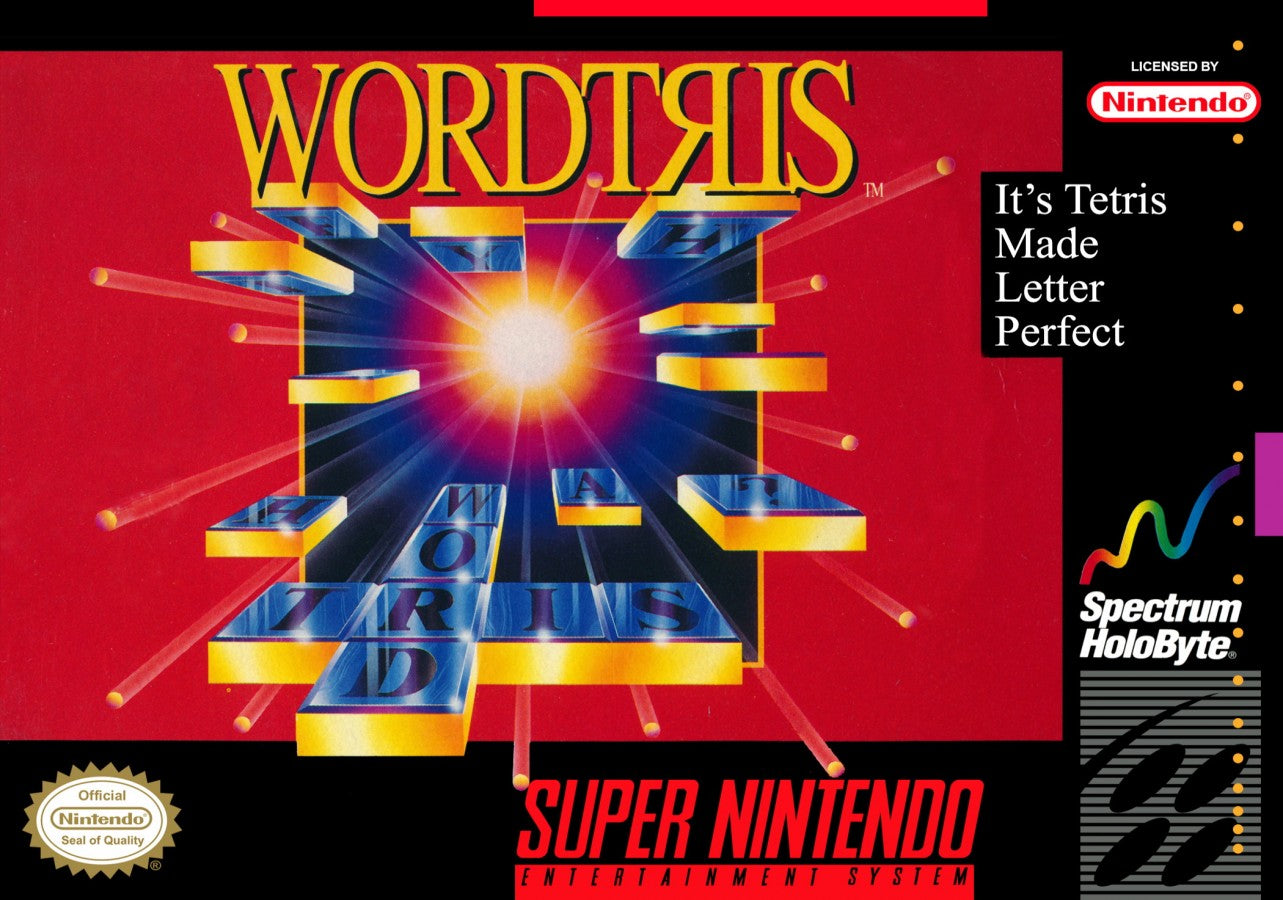 Wordtris for Super Nintendo Entertainment System with word-forming puzzle gameplay theme front cover