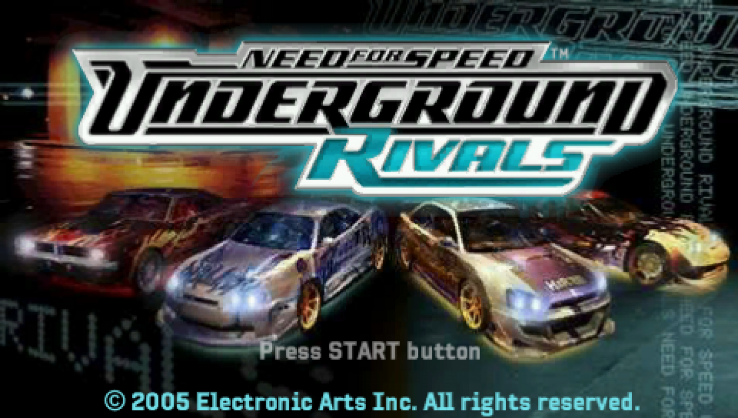 Need for Speed: Underground Rivals start screen for PlayStation Portable (PSP) racing game