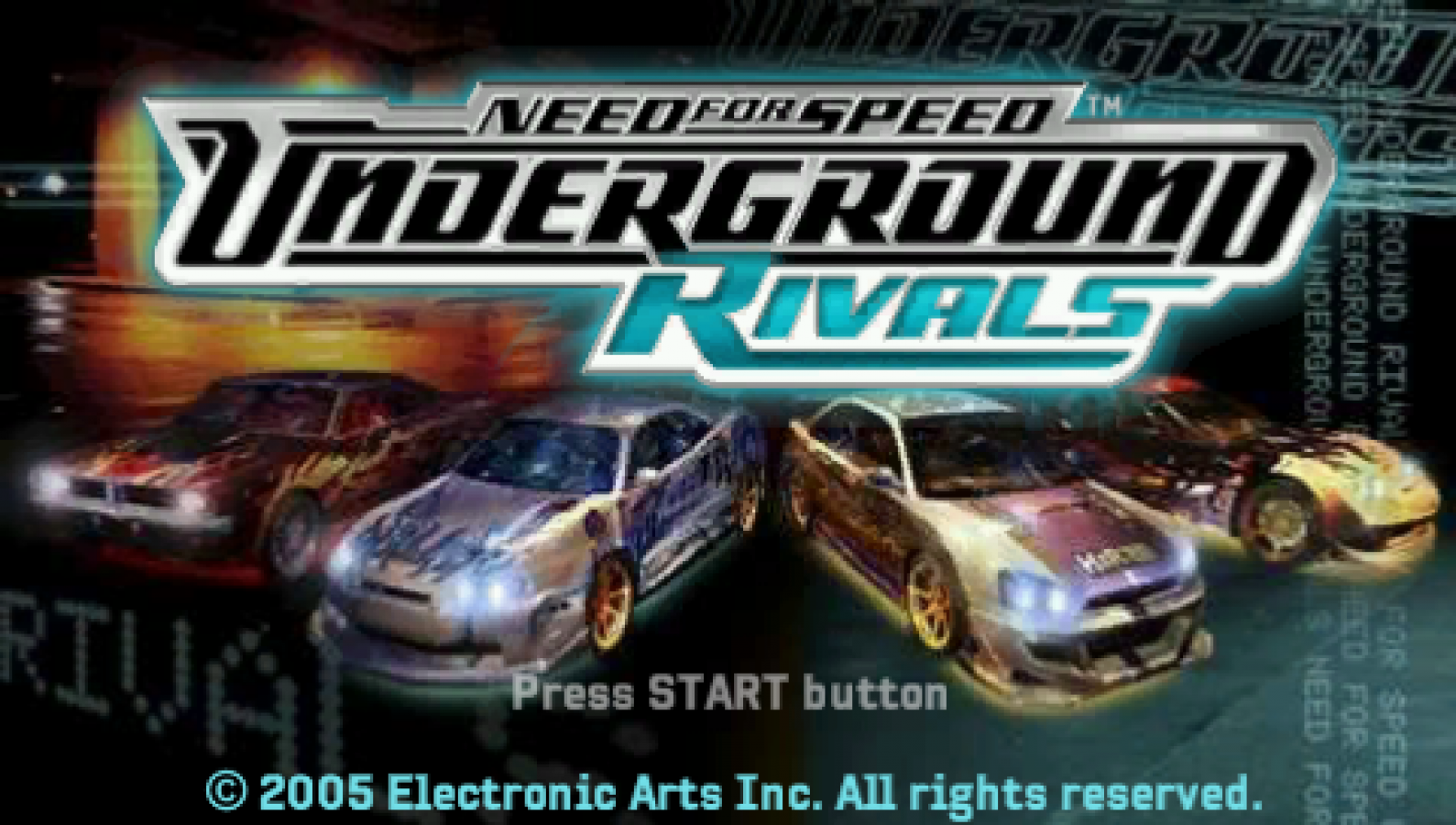 Need for Speed: Underground Rivals start screen for PlayStation Portable (PSP) racing game