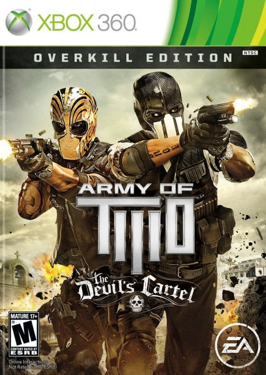 Army of Two The Devil's Cartel Xbox 360 inspired design featuring cooperative third person shooter aesthetic intense cartel warfare tactical teamwork explosive firefights customizable weapons action packed missions cinematic military combat presentation cover