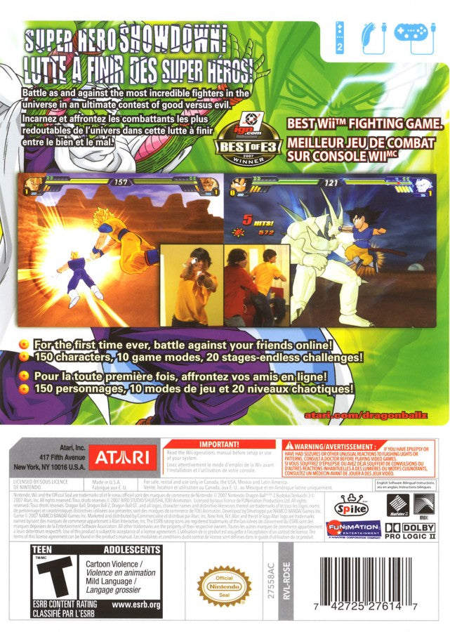 Dragon Ball Z Budokai Tenkaichi 3 back cover art for Nintendo Wii (Wii) video game