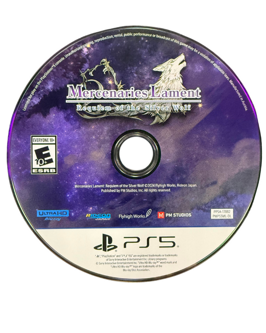 Mercenaries Lament Requiem of the Silver Wolf for PlayStation 5 tactical RPG featuring grid based battles fantasy storyline character classes strategy combat and anime style visuals disc