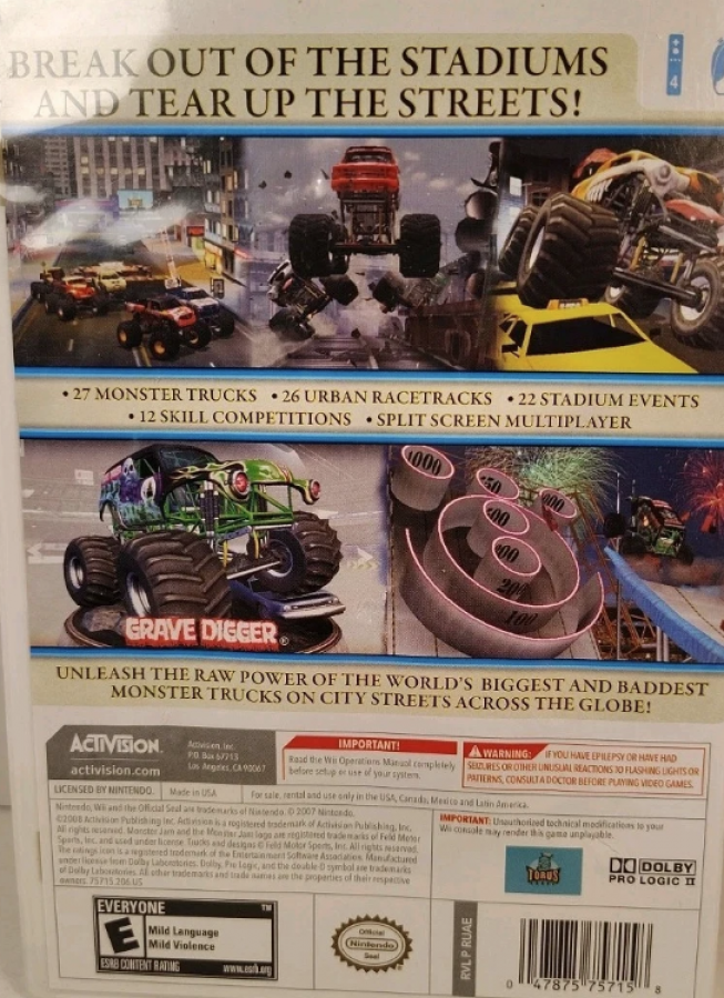 Monster Jam: Urban Assault – Nintendo Wii (Wii) monster truck racing arcade sports video game back of case