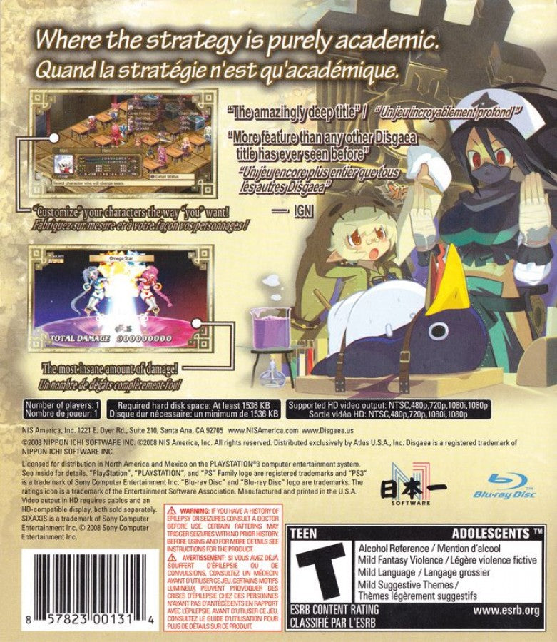 Disgaea 3: Absence of Justice back cover art for PlayStation 3 (PS3) video game