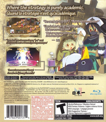 Disgaea 3: Absence of Justice back cover art for PlayStation 3 (PS3) video game