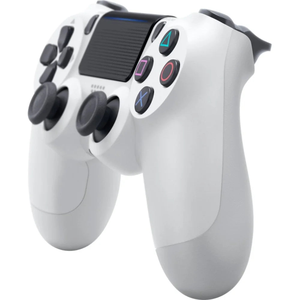 Sony DualShock 4 Wireless Controller in Glacier White for PS4 at Gamers INC, featuring an official OEM design with responsive triggers, a built-in touchpad, and motion sensors for a professional PlayStation 4 gaming experience side