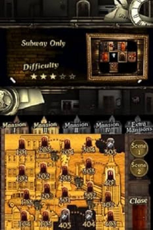 Rooms The Main Building game for the Nintendo DS featuring puzzle gameplay where players slide and rotate rooms within a building to guide a character to the exit with increasing difficulty and logic based challenges gameplay