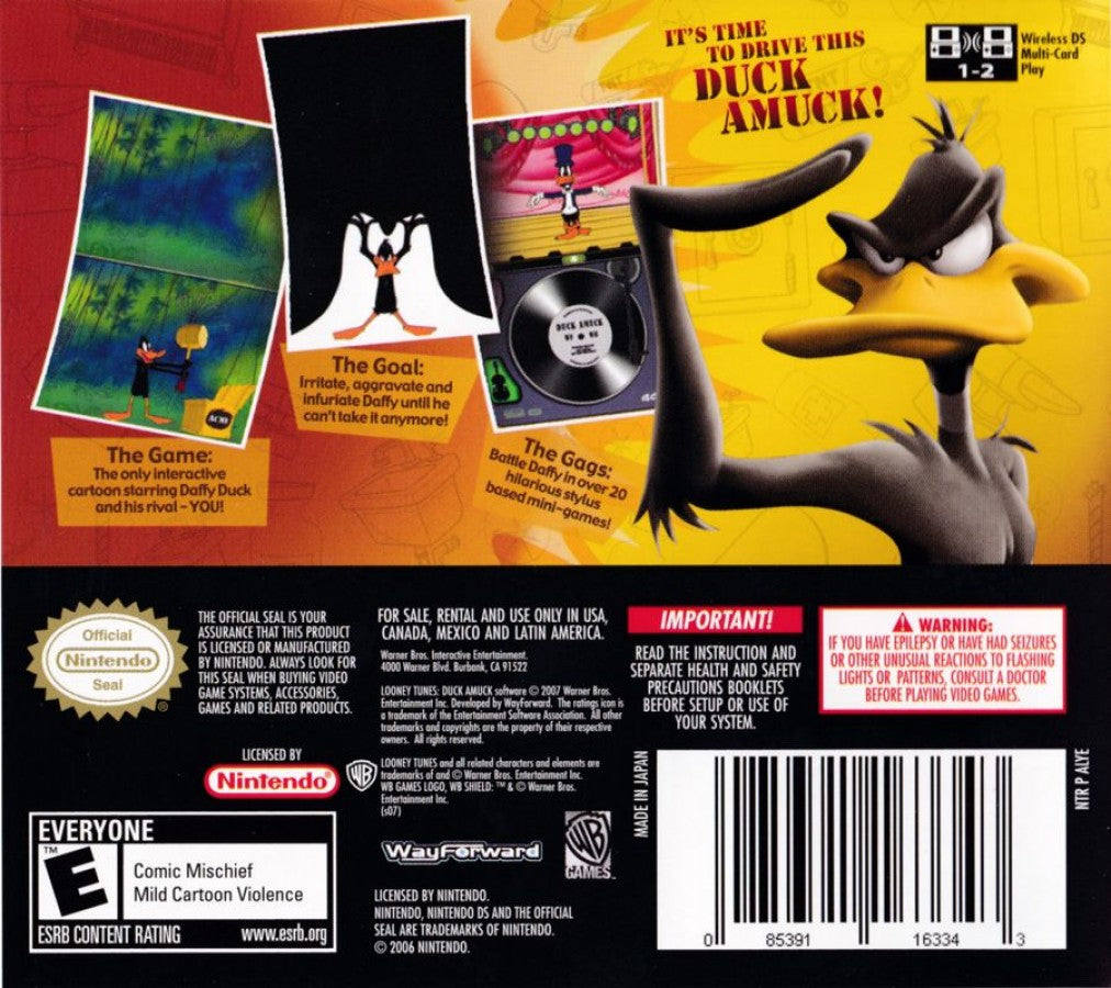 Looney Tunes: Duck Amuck back of case for Nintendo DS (DS) cartoon mini-game collection video game