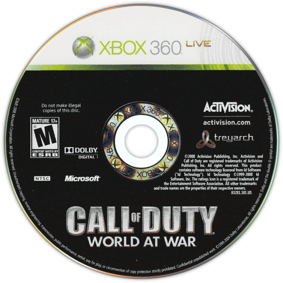 Call of Duty: World at War disc for Xbox 360 (X360) first-person shooter video game