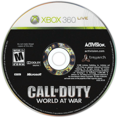 Call of Duty: World at War disc for Xbox 360 (X360) first-person shooter video game