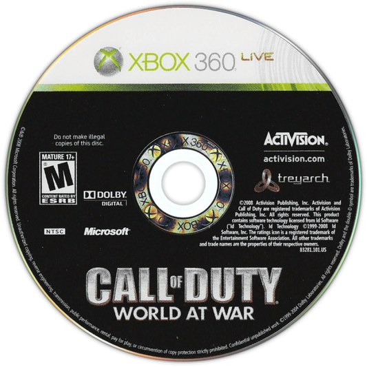 Call of Duty: World at War disc for Xbox 360 (X360) first-person shooter video game