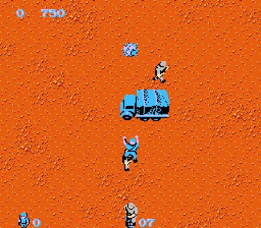 Commando game for the Nintendo Entertainment System featuring top down run and gun gameplay with continuous shooting grenade attacks and mission based stages as players advance through enemy territory in an arcade style military setting gameplay