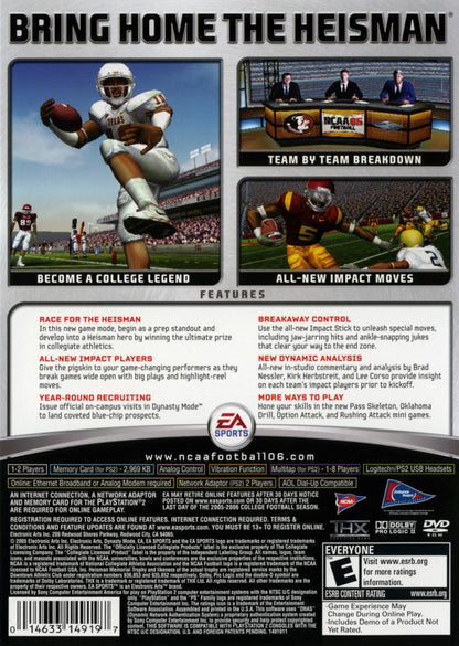 NCAA Football 06 – PlayStation 2 (PS2) college football sports video game back of case