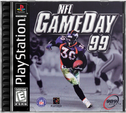 NFL GameDay 99 game for the PlayStation featuring American football gameplay with realistic team rosters season modes play calling mechanics and broadcast style presentation representing the 1998 NFL season cover art