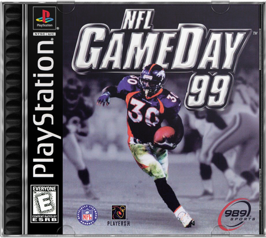 NFL GameDay 99 game for the PlayStation featuring American football gameplay with realistic team rosters season modes play calling mechanics and broadcast style presentation representing the 1998 NFL season cover art