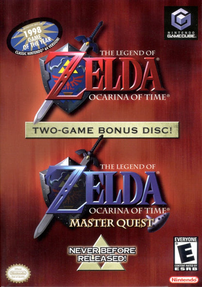 The Legend of Zelda Ocarina of Time Master Quest Nintendo GameCube GC video game featuring action adventure gameplay Link character Hyrule exploration dungeon puzzles challenging Master Quest dungeons sword combat shield defense magical items Ocarina music time travel boss battles and legendary Zelda fantasy adventure enhanced challenge edition retro video game collection collectible gaming appeal cover art