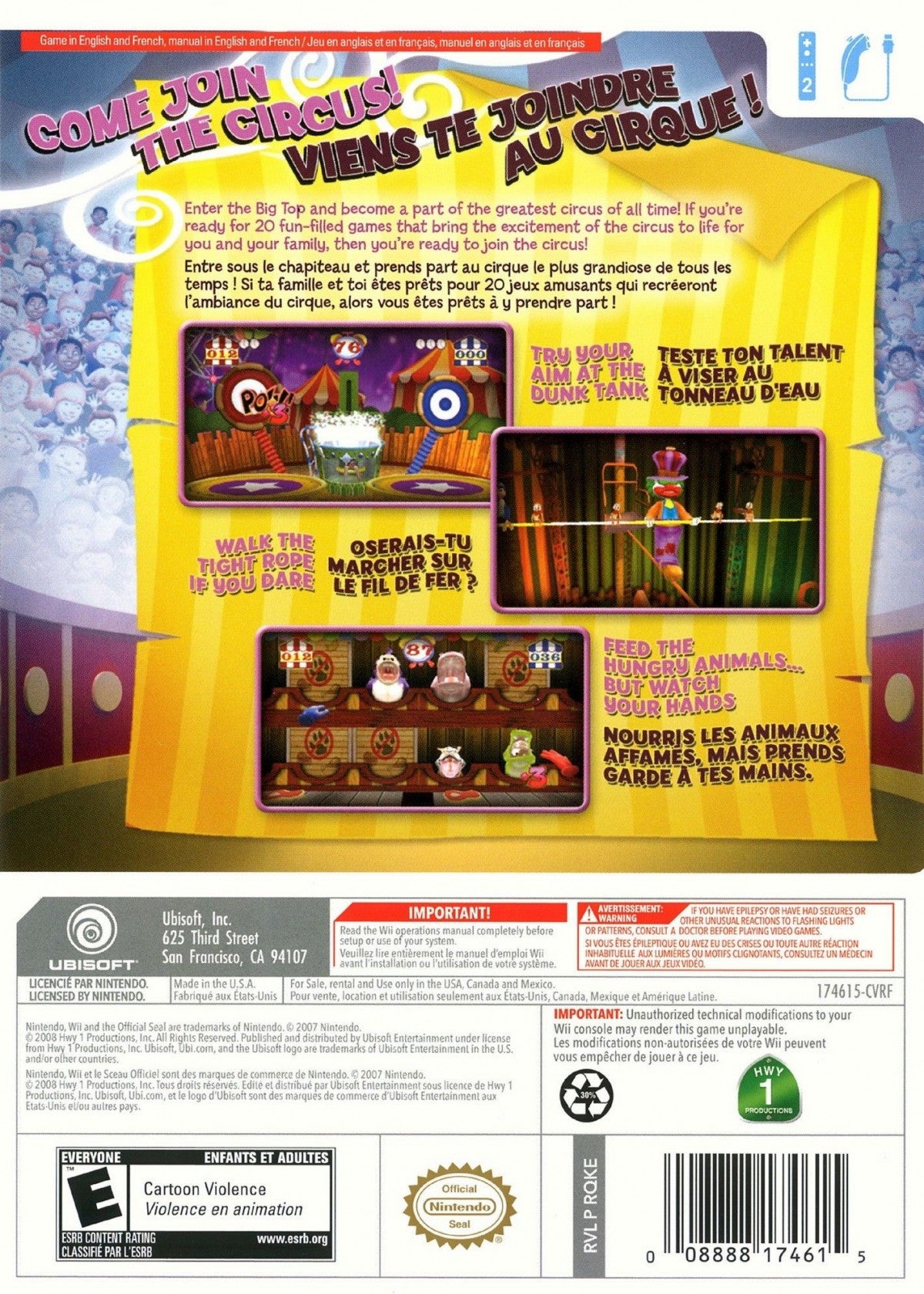 Circus Games back cover art for Nintendo Wii (Wii) video game