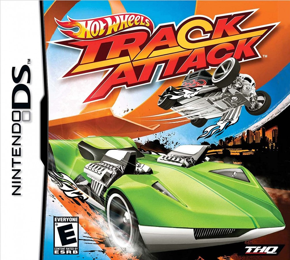 Hot Wheels Track Attack for Nintendo DS, cover image for an arcade racing video game with stunt tracks, high-speed driving, collectible cars, and competitive racing gameplay
