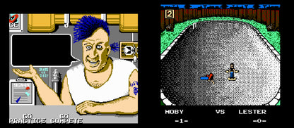 Skate or Die game for the Nintendo Entertainment System featuring skateboarding themed gameplay with multiple events including downhill racing freestyle tricks and jousting with competitive modes and an arcade style presentation gameplay