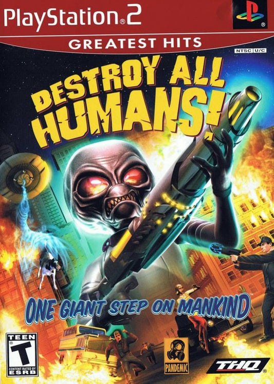 Destroy All Humans PS2 PlayStation 2 open world action adventure game retro video game cover art Greatest Hits edition