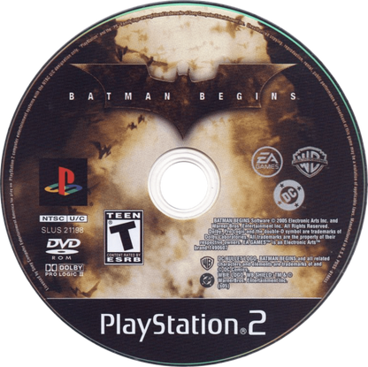 Batman Begins for PlayStation 2 with dark action-adventure theme based on the film disc