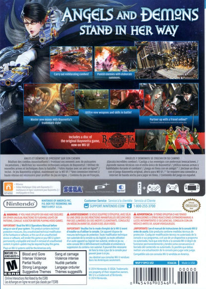 Bayonetta 2 Nintendo Wii U cover art for retro video game enthusiasts featuring stylish action gameplay fast paced hack and slash combat supernatural abilities cinematic boss battles fantasy adventure elements combo driven mechanics and collectible gaming appeal back art 