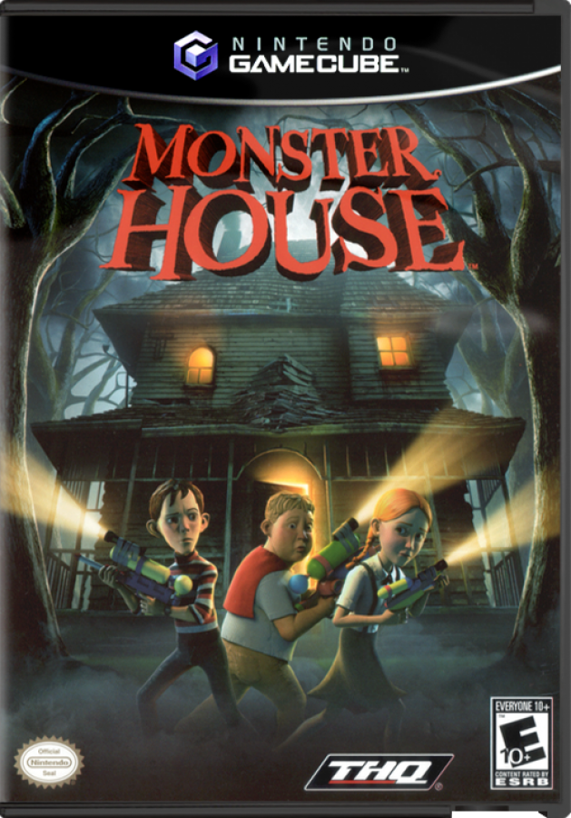 Monster House cover art for GameCube game featuring spooky action adventure gameplay based on the animated film
