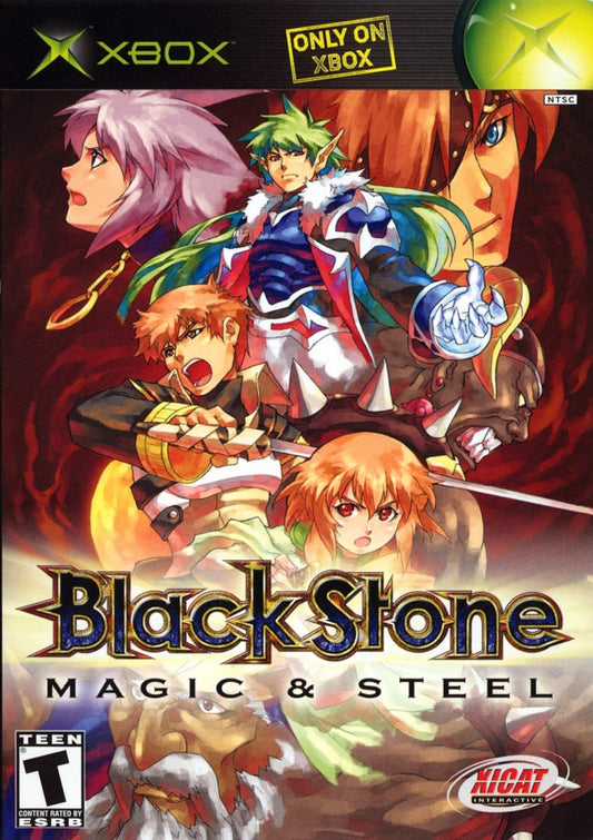 Black Stone Magic and Steel retro Xbox video game Black Stone fantasy hack and slash action adventure medieval combat magic dungeon crawling cooperative gameplay console title Xbox release cover art
