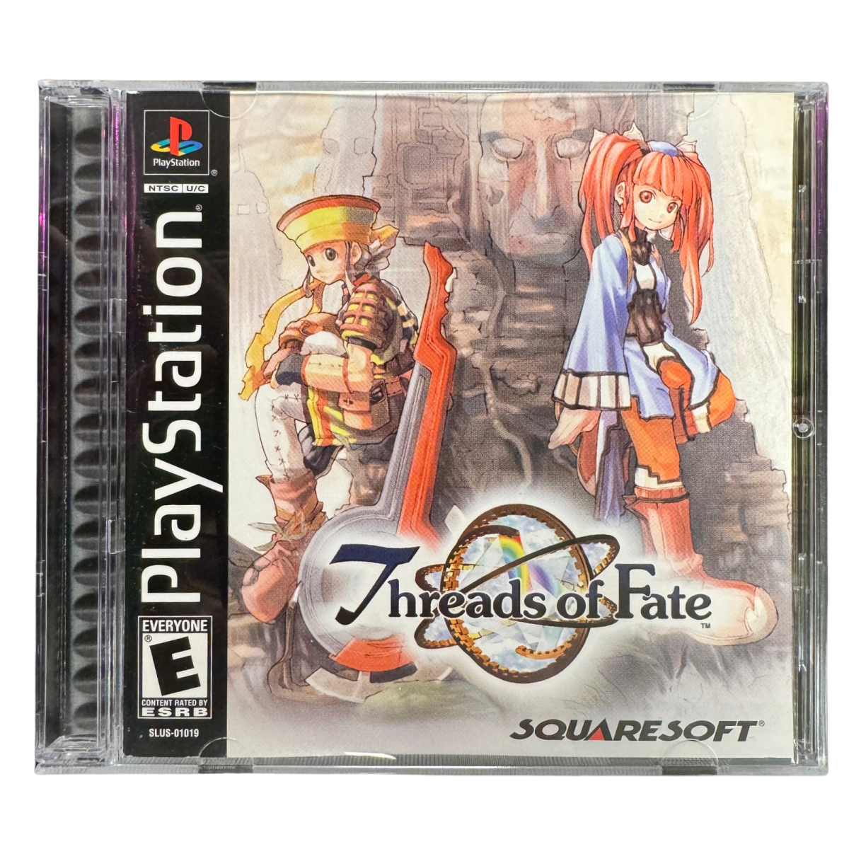 Threads of Fate CIB Sony PlayStation PS1 video game featuring action role playing gameplay Mint and Rue characters fantasy adventure real time combat magic abilities exploration puzzle solving quests and classic 32 bit PlayStation gameplay retro video game collection collectible gaming appeal cover art