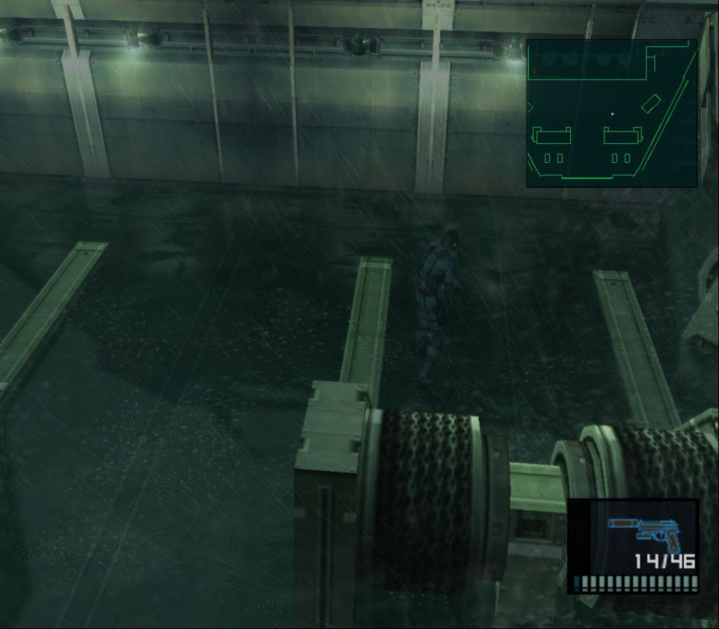 Metal Gear Solid 2: Sons of Liberty PlayStation 2 (PS2) gameplay featuring stealth action gameplay with Solid Snake and Raiden in a cinematic espionage adventure.