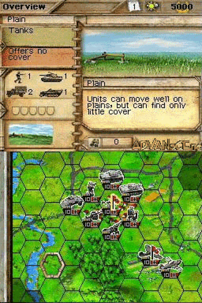 Panzer Tactics gameplay for Nintendo DS (DS) turn-based strategy war video game
