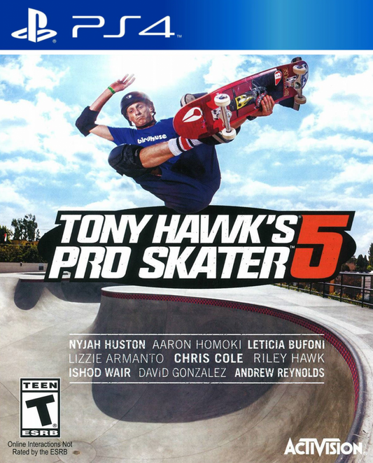 Tony Hawk's Pro Skater 5 – PlayStation 4 (PS4) video game cover image, skateboarding sports game.