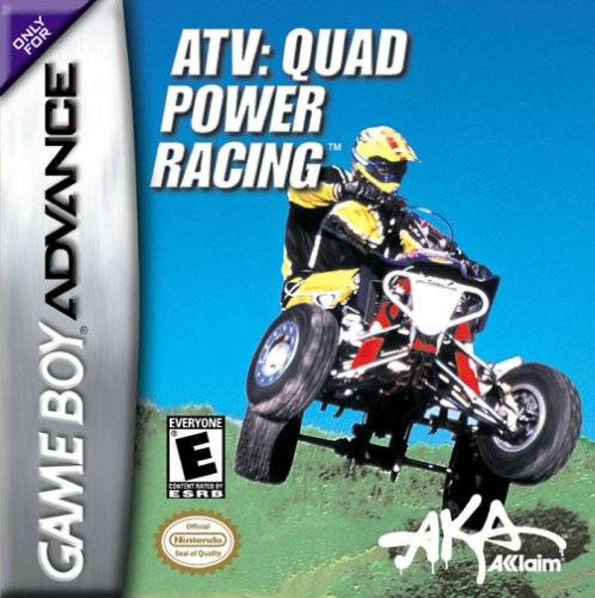 ATV Quad Power Racing for Game Boy Advance, cover image for an off-road racing video game with quad bike gameplay, track challenges, stunt elements, and fast-paced competition