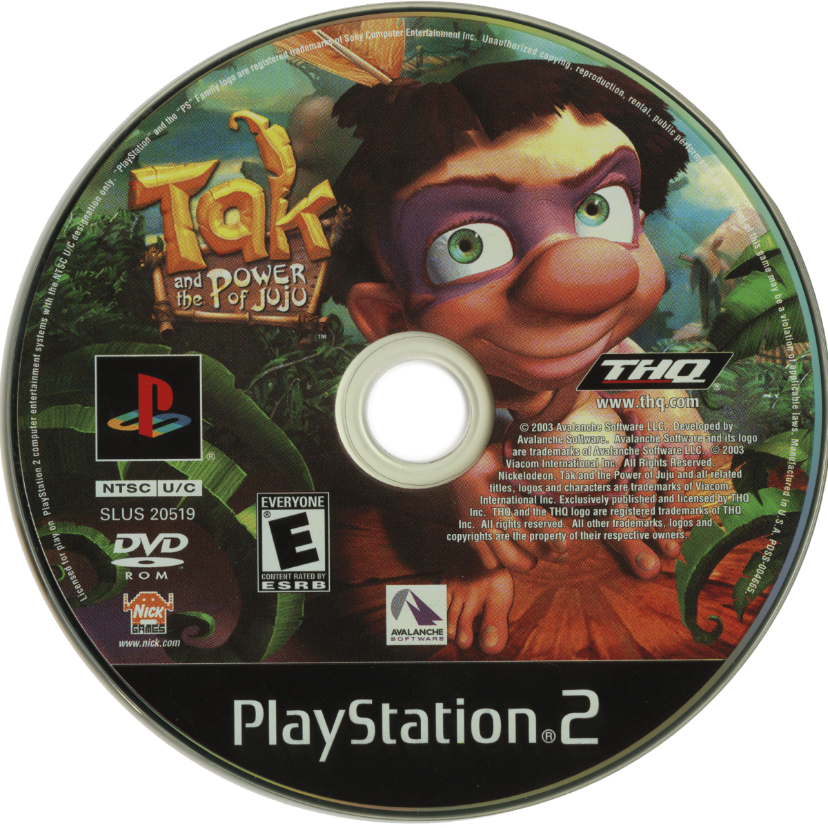 Tak and the Power of Juju PlayStation 2 PS2 for retro video game enthusiasts featuring action adventure platforming gameplay magical Juju powers colorful tribal world exploration puzzle solving humorous characters platforming challenges and collectible gaming appeal disc