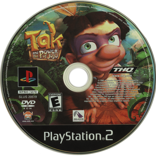 Tak and the Power of Juju PlayStation 2 PS2 for retro video game enthusiasts featuring action adventure platforming gameplay magical Juju powers colorful tribal world exploration puzzle solving humorous characters platforming challenges and collectible gaming appeal disc