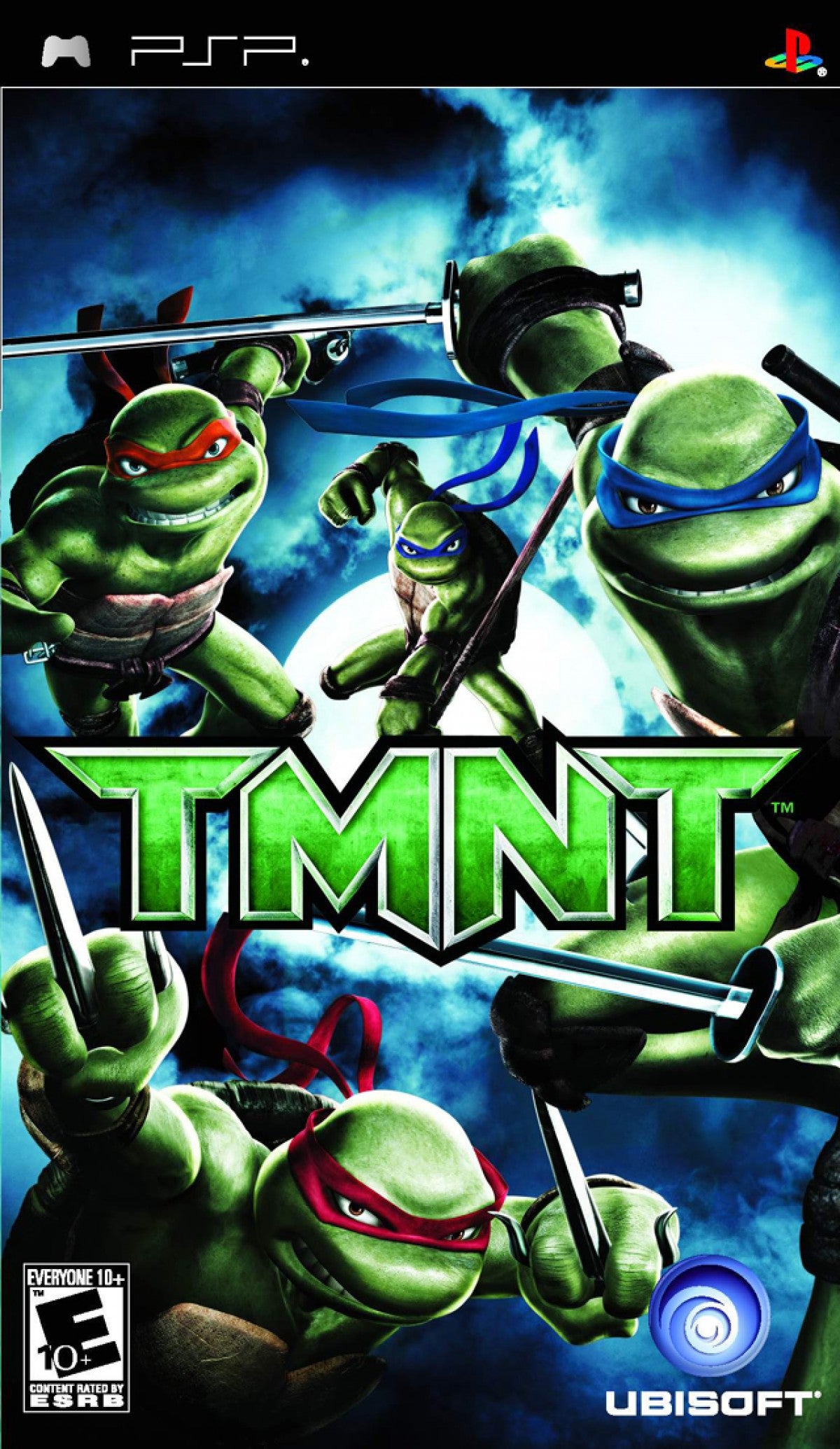 Teenage Mutant Ninja Turtles PlayStation Portable PSP video game, action brawler, beat ’em up gameplay, classic TMNT franchise title front cover