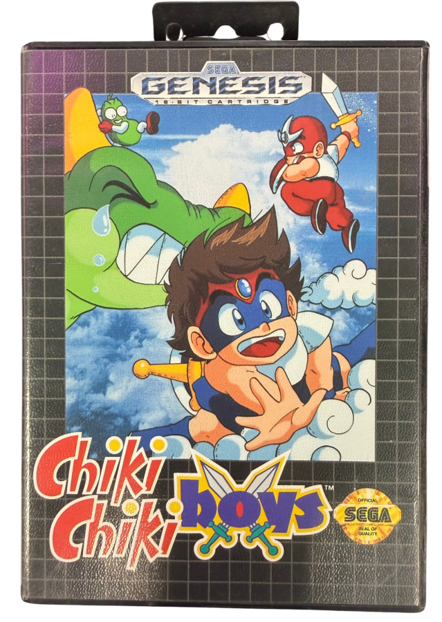 Chiki Chiki Boys Sega Genesis GEN for action platforming video game fans featuring colorful fantasy worlds side scrolling adventure sword combat magical abilities challenging enemies boss battles cooperative gameplay and classic arcade action collectible retro Genesis gaming appeal cover art
