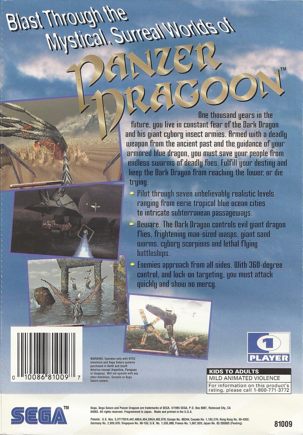 Panzer Dragoon Sega Saturn rail shooter fantasy dragon riding aerial combat on rails shooter Sega arcade style action Team Andromeda cinematic gameplay retro gaming Sega Saturn software video game title back cover art