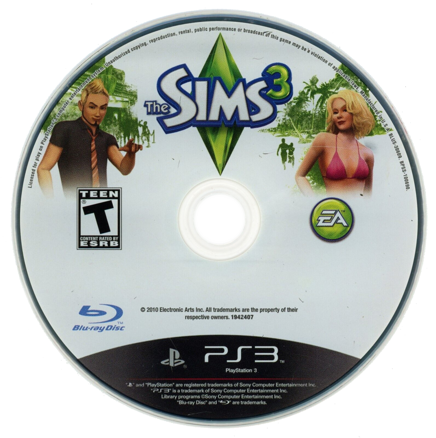 The Sims 3 for PlayStation 3 with life-simulation and customizable character creation theme disc