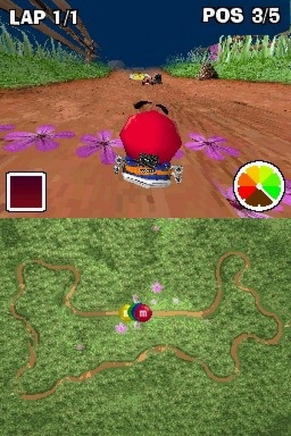 M&M’s Kart Racing Nintendo DS video game, arcade-style racing, colorful candy-themed tracks, family-friendly handheld console title gameplay screenshot
