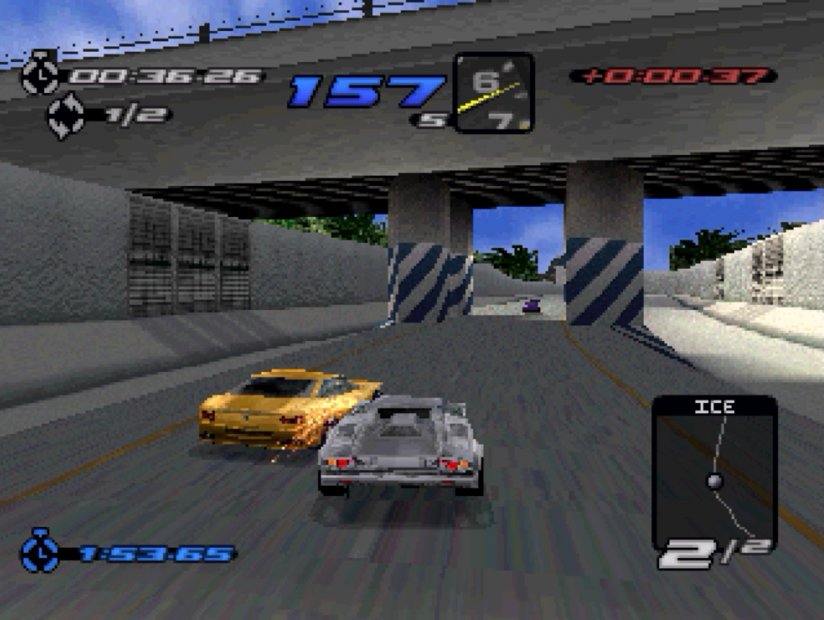Need for Speed III: Hot Pursuit racing video game for the original Sony PlayStation (PS1), featuring high-speed street racing, exotic sports cars, challenging tracks, police pursuits, multiple race modes, and intense arcade-style driving action as players race against opponents while trying to evade law enforcement gameplay
