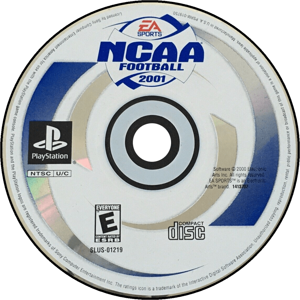 NCAA Football 2001 PlayStation 1 PS1 video game, college football sports simulation, realistic gameplay, team management and multiplayer modes, console title disc
