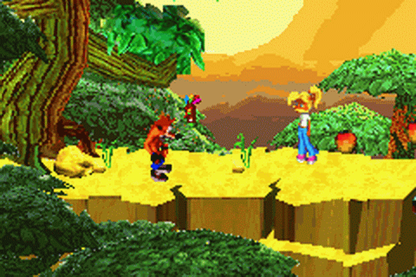 Crash Bandicoot Purple for Game Boy Advance, gameplay for a party mini-game video game with crossover gameplay, character-based challenges, mini-games, and cartoon-style action